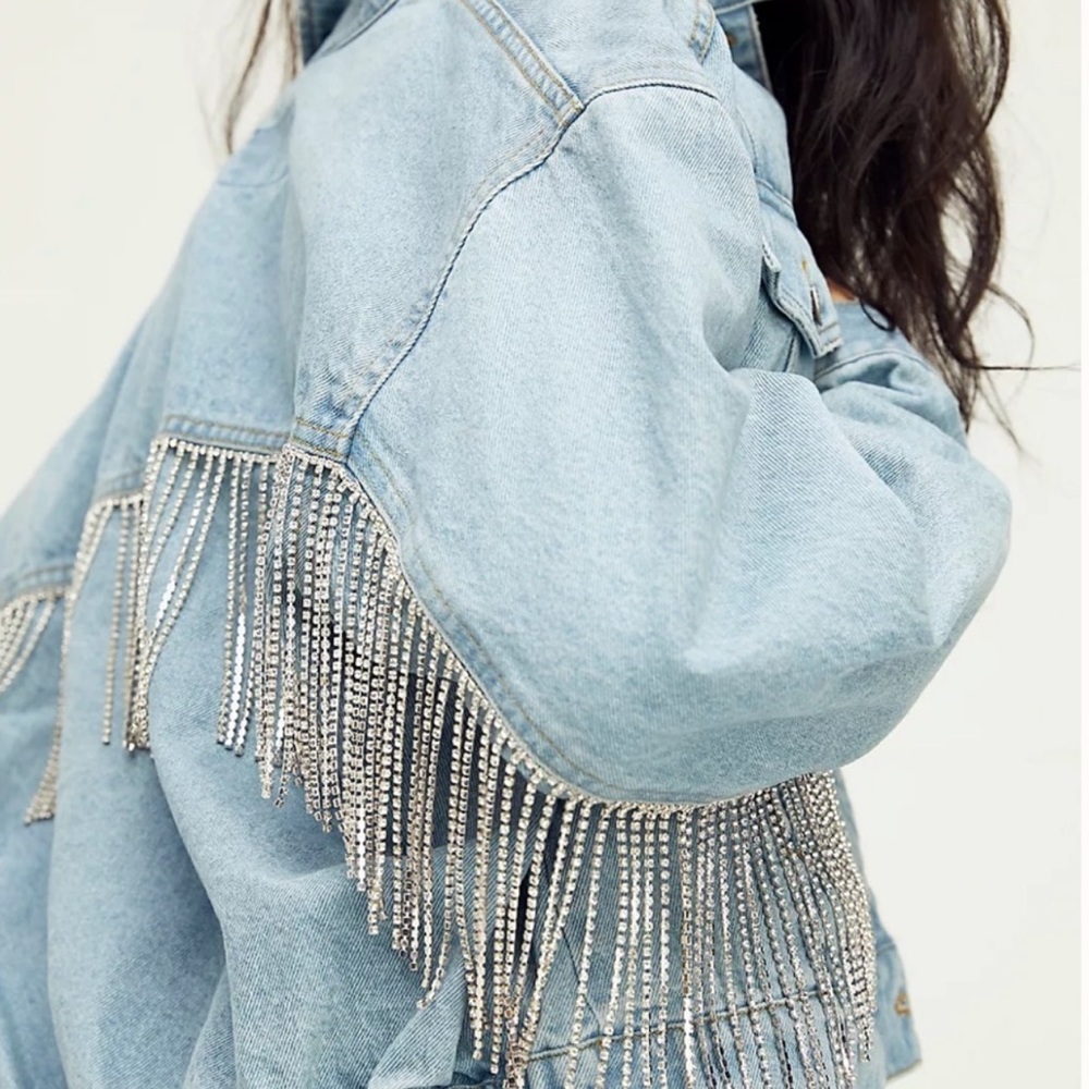 Free People Denim Jacket with detail rhinestones. - Picture 3 of 10